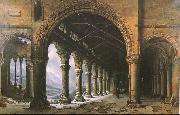 louis daguerre The Effect of Fog and Snow Seen through a Ruined Gothic Colonnade USA oil painting artist